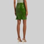 women's-green-leather-skirt-back-view