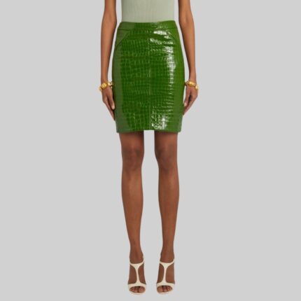 women's-green-leather-skirt-front-view-2