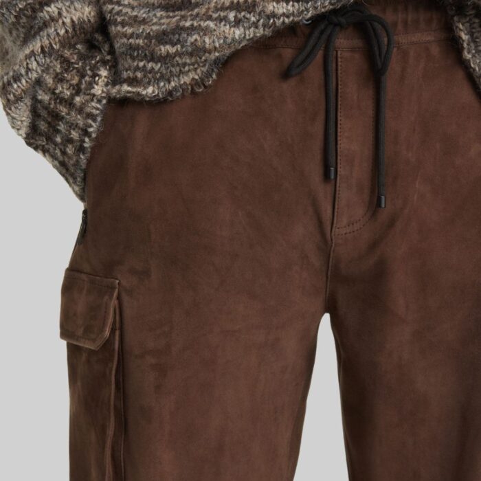 Closeup-of-mens-brown-suede-trousers-right-side