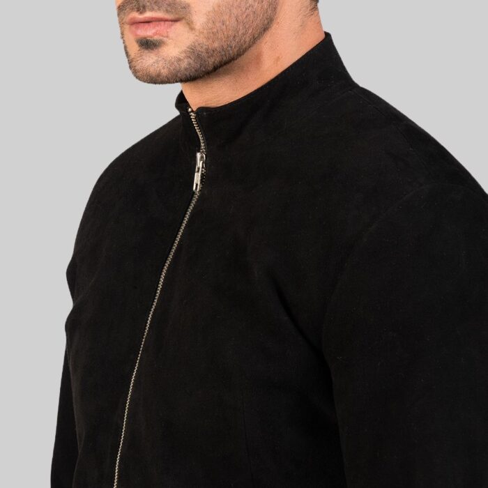 Collar-closeup-of-black-suede-mens-jacket