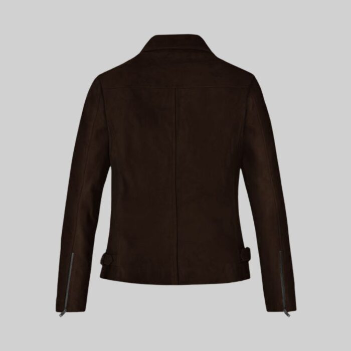 Women's-dark-brown-suede-jacket-back-view