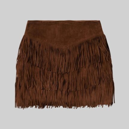 Front-view-of-fringe-suede-mini-skirt