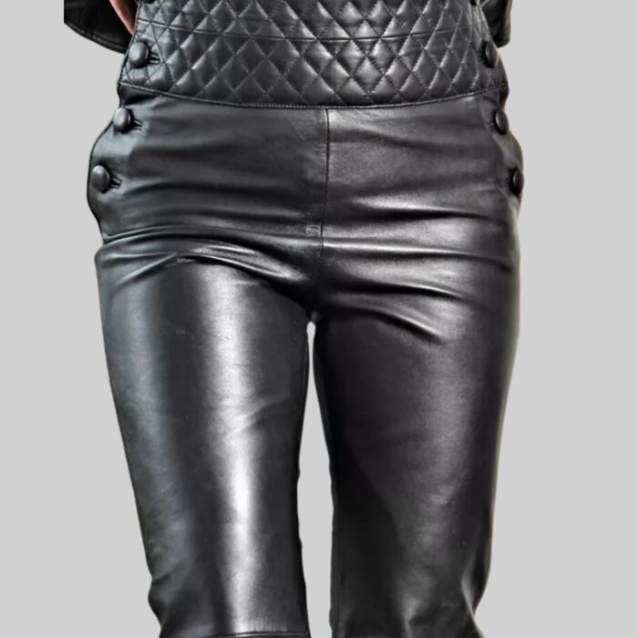 Black-leather-bootcut-pants-front-view.