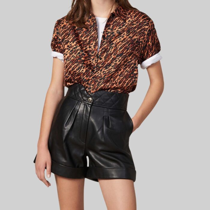 Black-leather-shorts-high-waist-front-view-2.