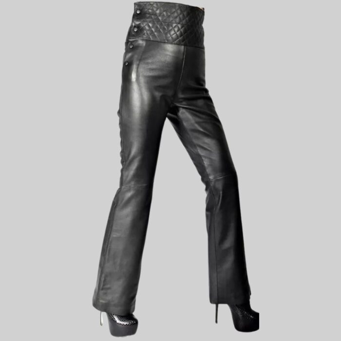 Womens-leather-flared-trousers-side-view.